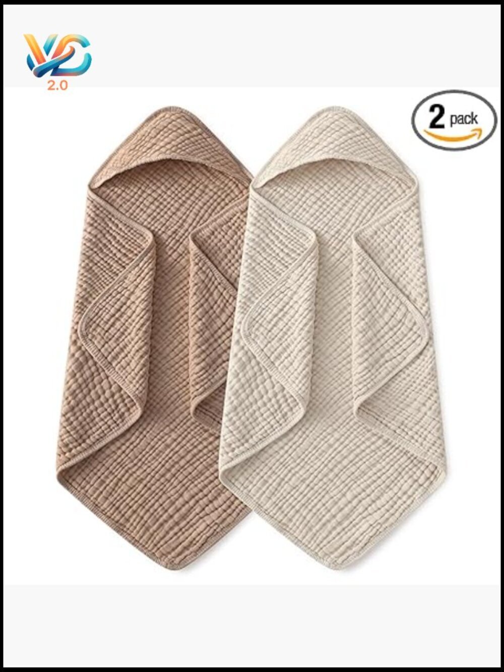 Organic Cotton Hooded Bath Towel 2 Pack Muslin Newborn Essential Soft Absorbent